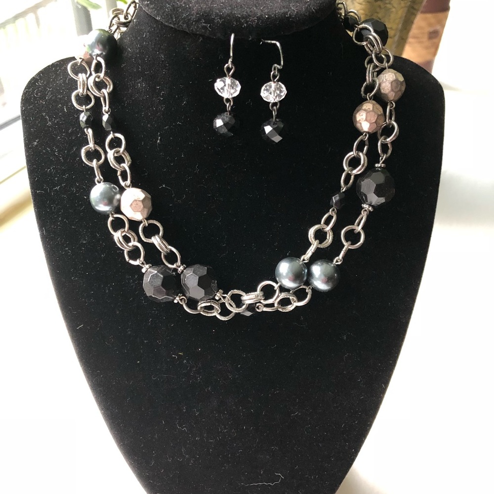 Necklace and earrings.
